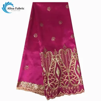 

2017 Latest design Rose Red African george lace fabric with sequins good quality embroidery lace for party wedding dress