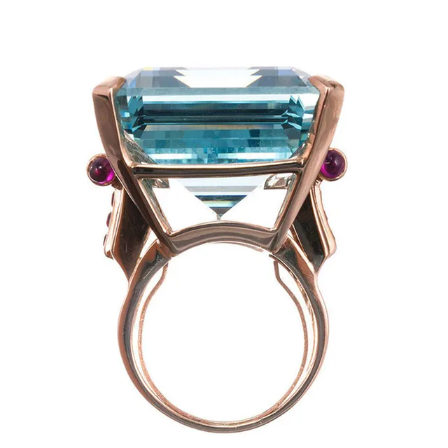 GS Elegant Blue Zircon Rings For Women Rose Gold Color Wedding Engagement Ring Men Big Square Shape Stone Ring Jewelry Gift R5GR