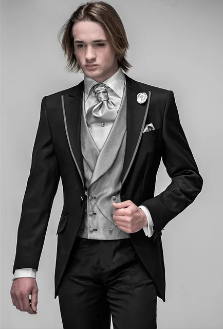 Новое поступление Groomsmen серебристо-серый смокинг жениха Свадебные/вечерние костюмы Best Man Жених(куртка+ брюки+ галстук+ жилет) b140 - Цвет: Черный