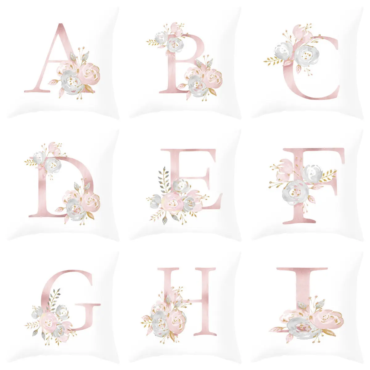 

45x45cm Kids Room Decoration Letter Pillow English Alphabet Polyester Cushion Cover for Sofa Home Decoration Flower Pillowcase