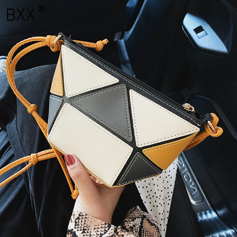 

[BXX] Women Single Shoulder Crossbody Bag All-match Flap 2019 Fashion Patchwork Color Package Female PU Leather Saddle Bag HF936