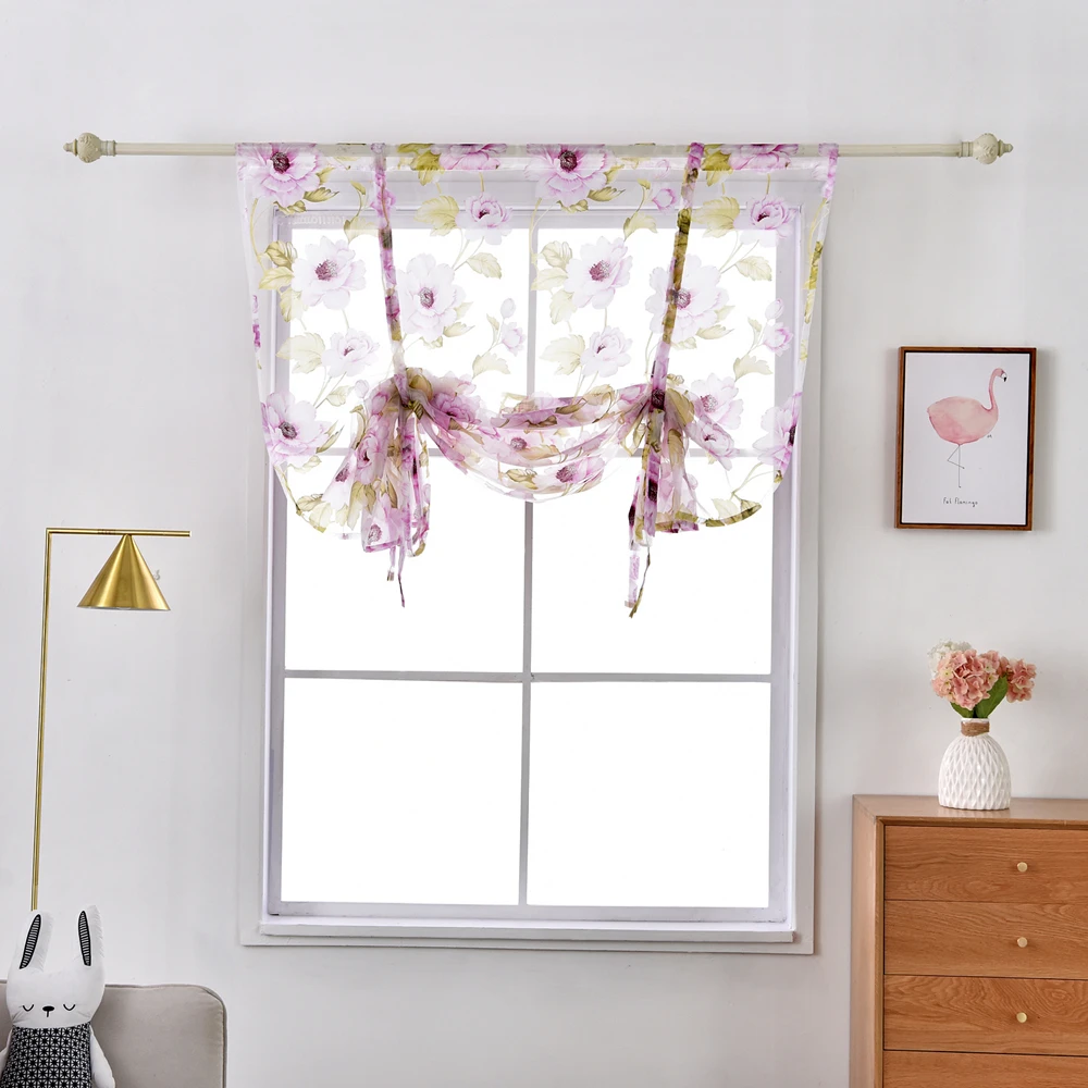 Floral Roman Sheer Curtains Short Kitchen Valance Vurtain Tulle Fabrics Sheer Panel Modern Curtain Flower Window (11)