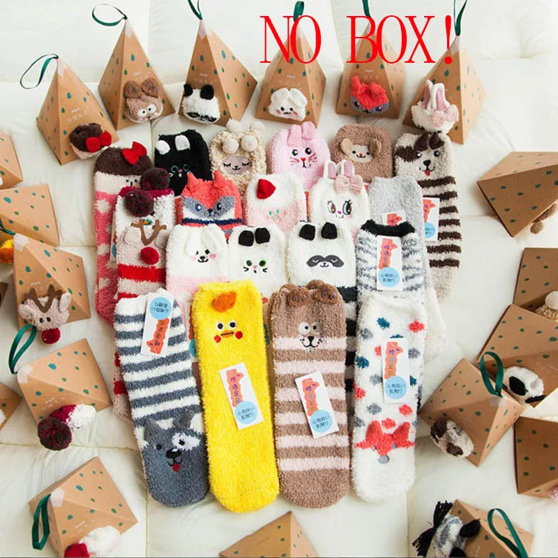 Без подарочной коробки зимние милые кавайные носки meias мультфильм 3D Животные лося узоры в виде овцы, панды забавные Женские носочки теплые рождественские носки без подарочной коробки