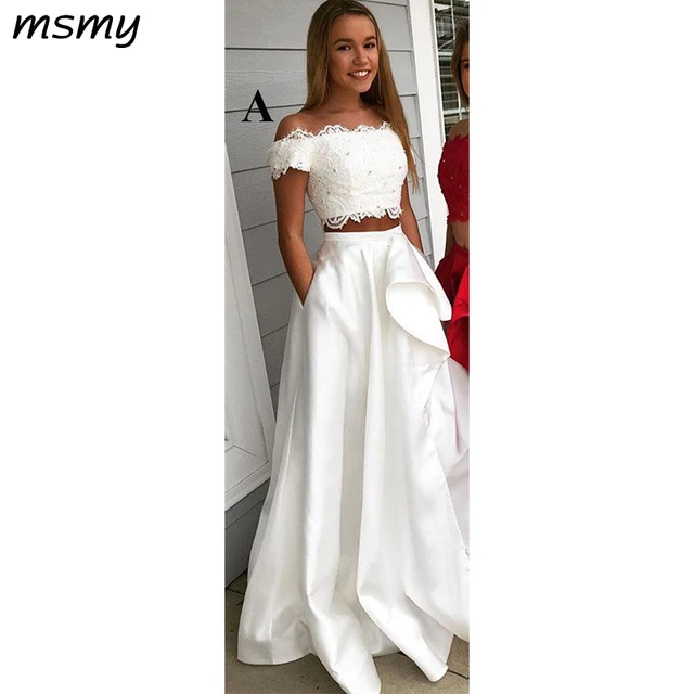 sentido común Aturdir Mejorar Vestido de noche satinado, de encaje, 2 piezas, elegante Vestido blanco  para graduación, con cuentas, largo, a la moda, dos piezas, vestidos de  noche, Vestido de novia _ - AliExpress Mobile