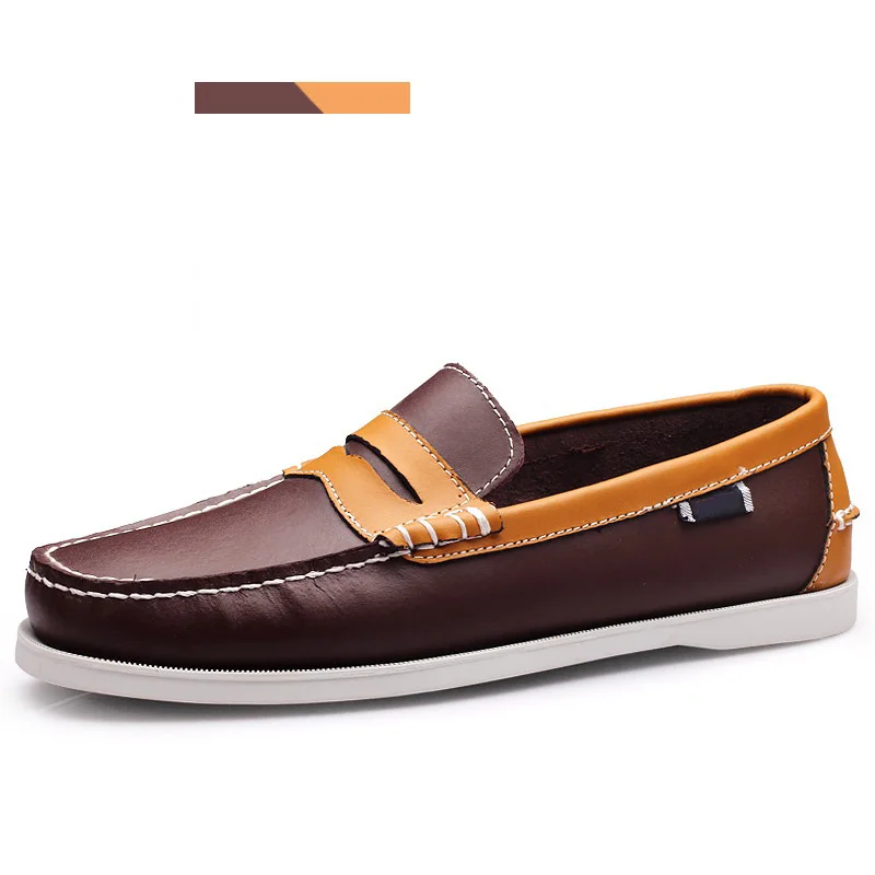 Merkmak Spring Solid Men's Boat Footwear Fashion Genuine Leather Loafers Slip On&Lace Up Casual Shoes Man Comfortable Lazy Shoes