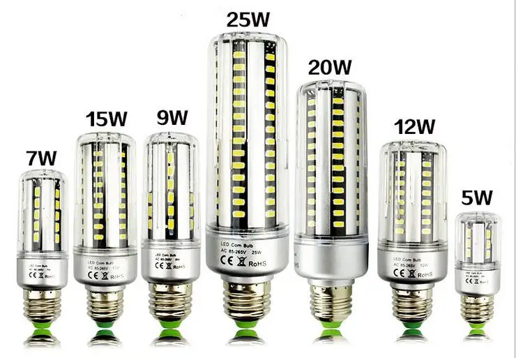 Светодиодные лампы 25 Вт 20 Вт 15 Вт 10 Вт 5 Вт мозоли 85-265 В E27 E14 e12 светодиоды лампы 5736 Кукуруза лампа лампада Алюминий радиатор Освещение