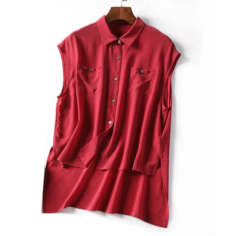 

Women Summer 100% Natural Silk Blouse Real Silk Sleeveless Basic Shirt OL Wine/Black/Grey Top Shirts Silk Blouses for Women
