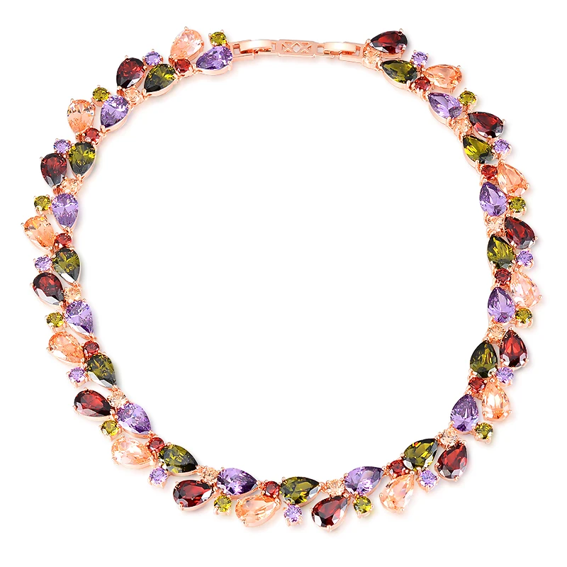 High Quality Luxury Rose Gold Color Necklaces Multicolor AAA Cubic