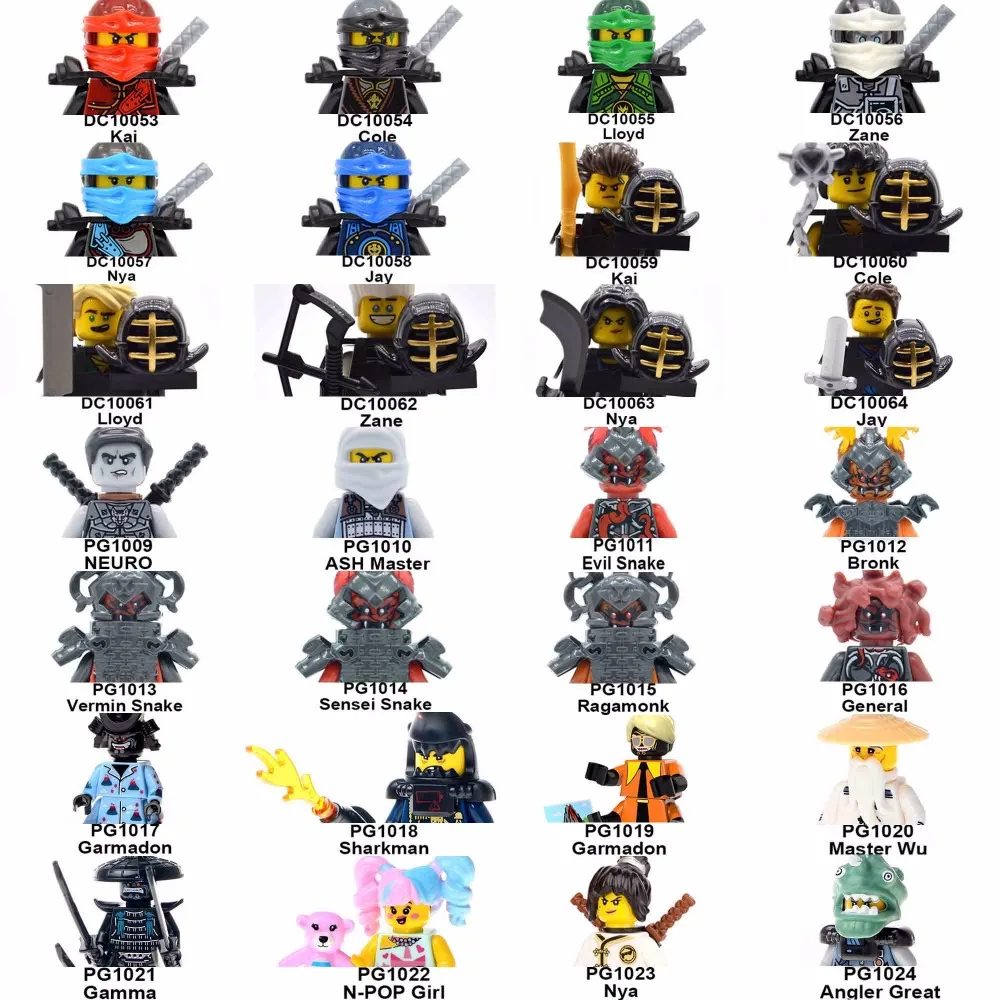 

20PCS/lot Nya Ninjas Master Wu Garmado Zane Kai Jay The Wei Snake Vermin Building Blocks Kids Gifts Toys
