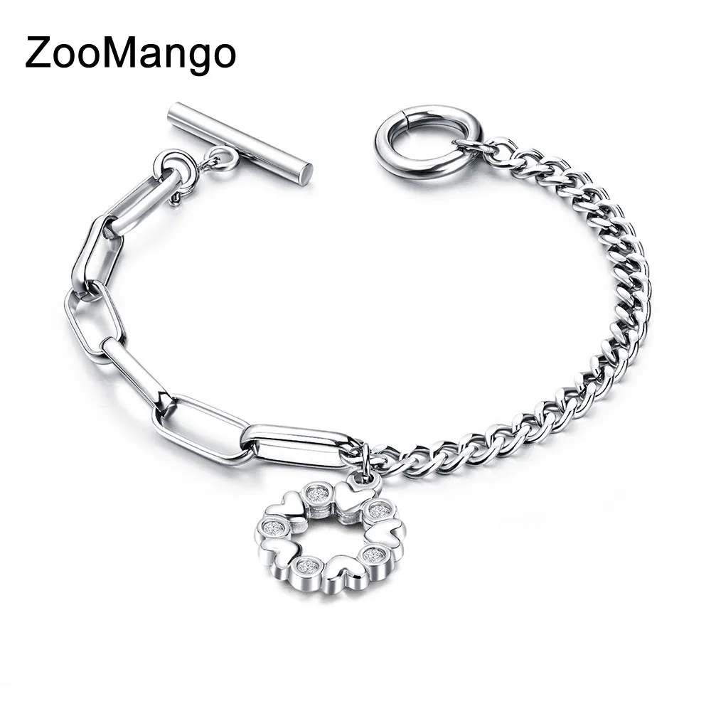 ZooMango Асимметричная цепь из нержавеющей стали дамский браслет Модный золотой в виде Розы очаровывательный браслет ювелирные изделия для женщин девочек ZOGS989