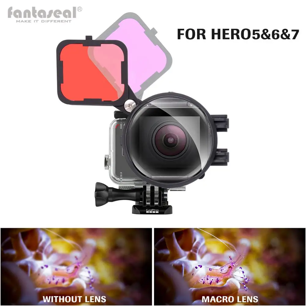  3in1 Action Camera Dive Filter Set with 16X Macro Lens for Gopro Hero 7 6 5 Black Underwater Diving
