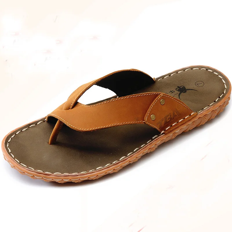 TBA Men's Summer Fashion Trend Genuine Leather Anti-skid Sandals &amp Flip Flops Male Outdoor Soft Bottom Lower Price Beach Shoes |