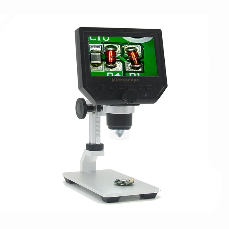 600x 3.6MP USB Digital Microscope with Aluminum Alloy Stand 4.3 Inches HD LCD Video Microscope Display for PCB Repair