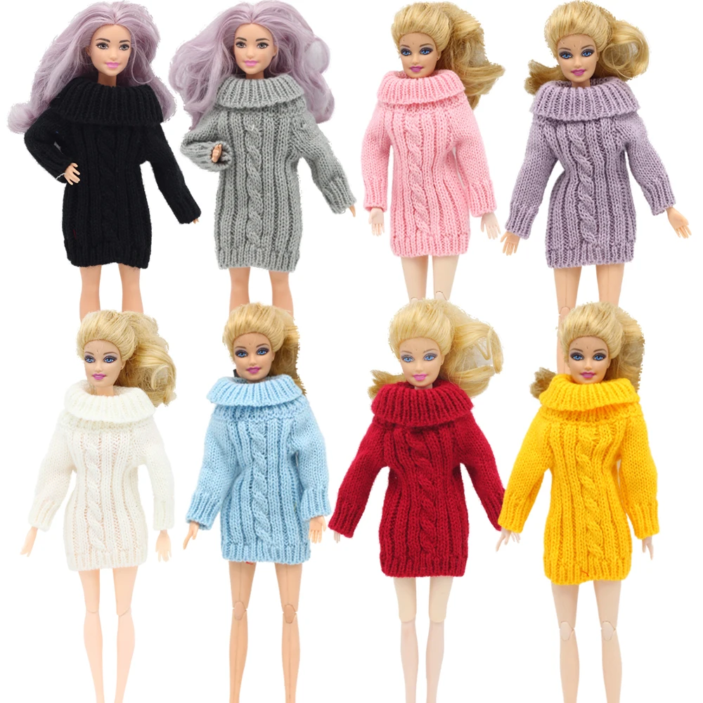 1 комплект, Зимний вязаный свитер с высоким воротом, пушистый халат, одежда для 12 дюймов, игрушки куклы-Барби 1/6, BJD Blythes, аксессуары для кукол