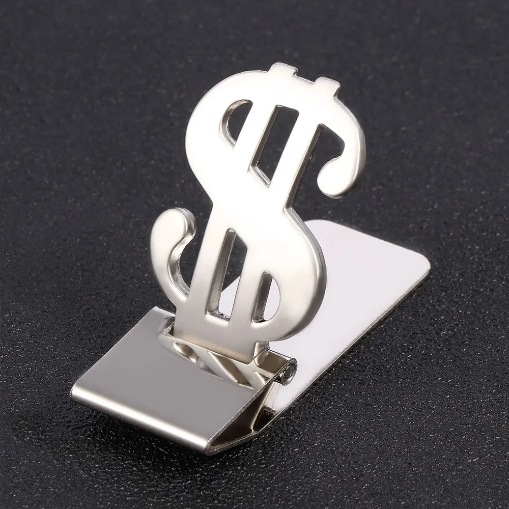 1Pc Stainless Steel Metal Money Clip Dollar Design Fashion Simple Silver Dollar Cash Clamp Holder Wallet For Men Women 2