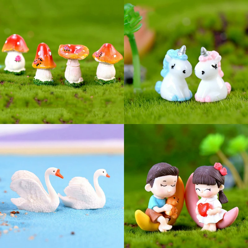 

Moon Lovers/Swan/Ladybug Mushroom/Unicorn/Squirrel Resin Craft Micro Landscape Ornament Fairy Garden Miniature Figurine Decor