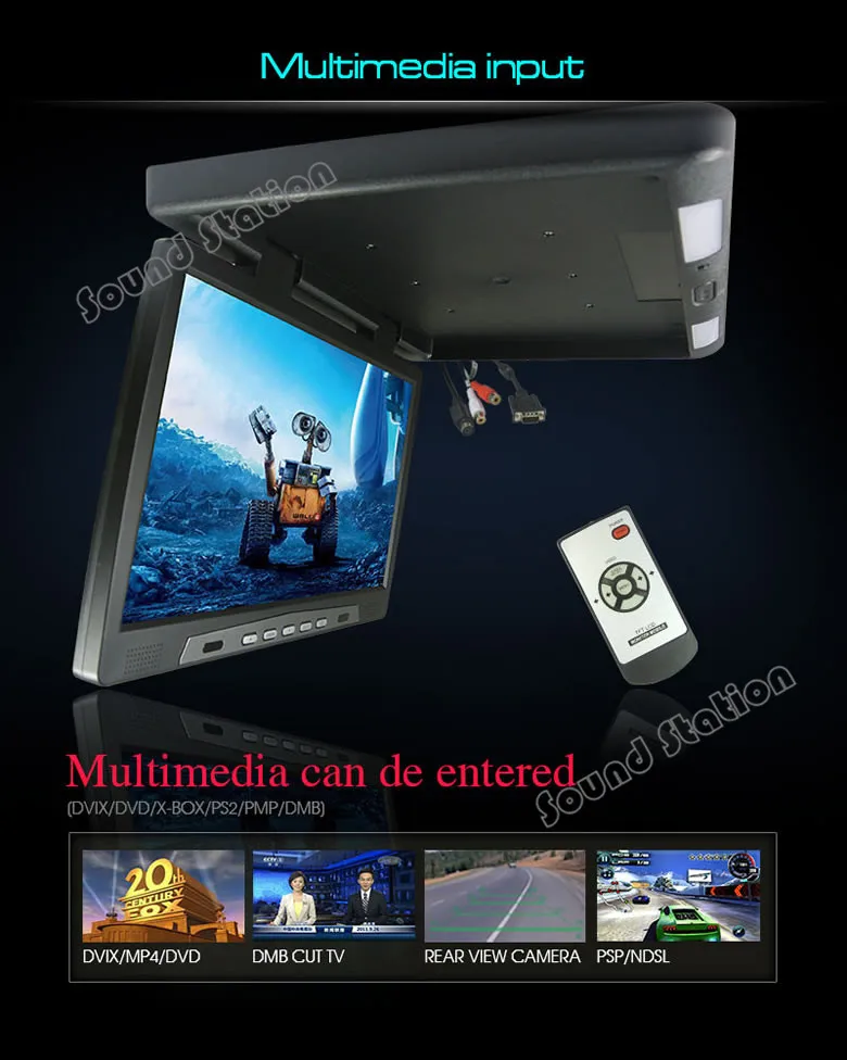 17'' Inch 12v HD Car Flip Down TFT LCD Monitor Roof Mount Player