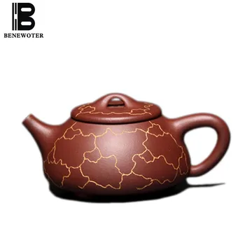 

300cc Yixing Purple Clay Pot 9 Holes Raw Ore Zi Mud Gold Line Stone Scoop Zisha Teapot Art Drinkware Office Tea Ceremony Kettles