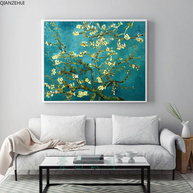 

QIANZEHUI Needlework,DIY Printed Van Gogh apricot flower Cross stitch,Sets For Embroidery kit Full embroidery Cross-Stitching