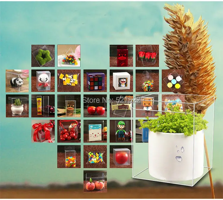 100pcs 10x10x2CM Wedding Party Favors Boxes Clear PVC Wedding Candy Boxes Plastic PVC Cake Boxes Food Gift Packaging