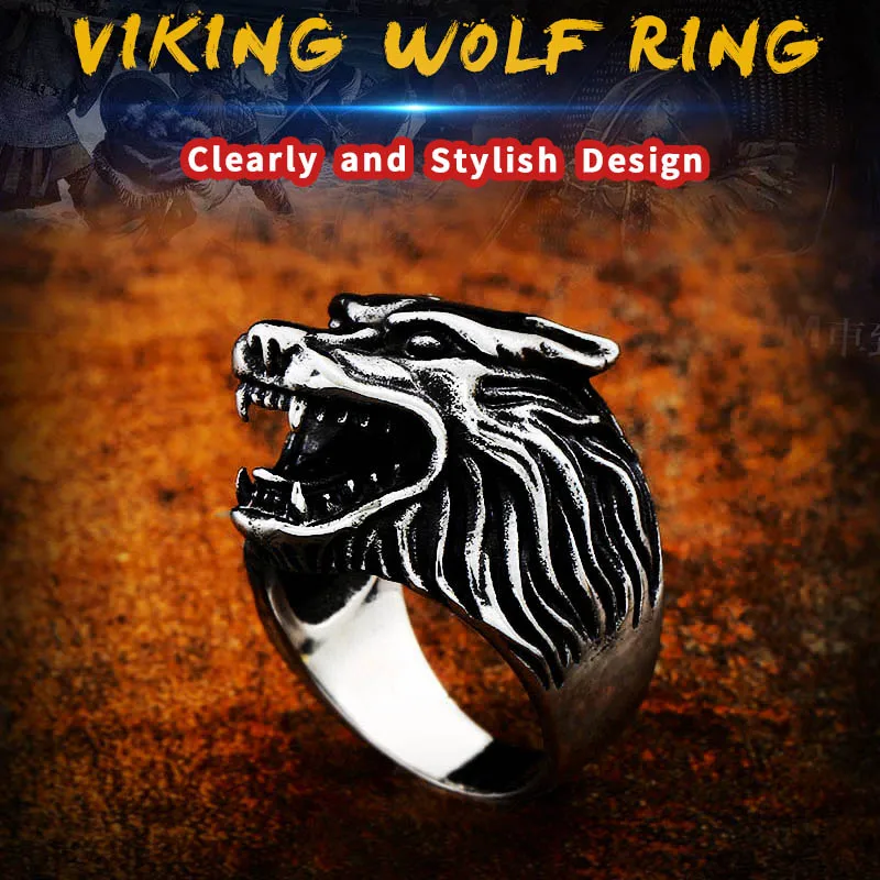 

Beier 316L Stainless Steel Nose viking for men scandinavian Warrior Amulet wolf head animal Ring fasion jewelry LR075