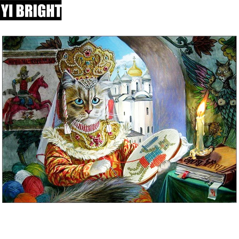 

DIY,Diamond Painting,Needlework,Cat Queen 5D full Diamond Embroidery,Cross Stitch,Square/Round Rhinestone,Home paint XPZ