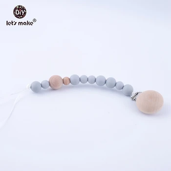 

Let's Make Food Grade Wooden Pacifier Clips Silicone Chain PBA Free Beads Baby Shower Gift Jewelry Accessories Gray Beads