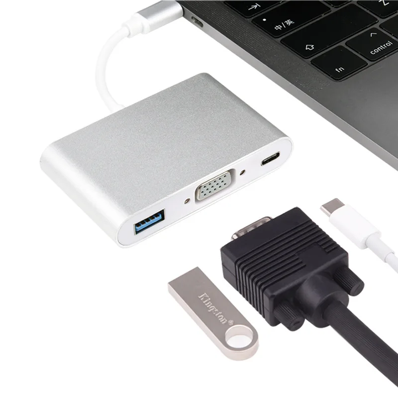 100 шт. USB 3.0 Type C на гнездо VGA + 3 1 HUB PD Multiport Цифровой AV адаптер для Apple Macbook Huawei matebook