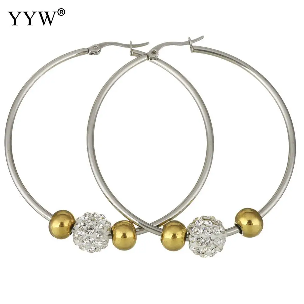 YYW New Arrival European Stainless Steel Hoop Earring Rhinestone Bead