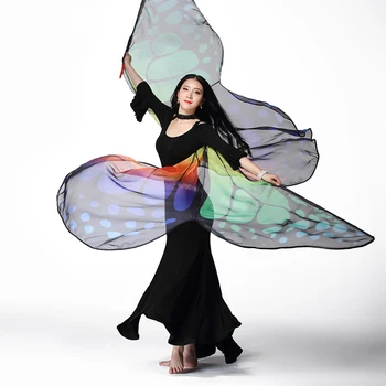 

2018 Wing Women Dancewear Belly dance Props Polyester Cape Cloak Dance Fairy Wings Butterfly Isis Adult With Sticks Performance