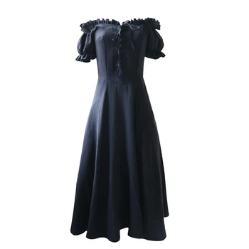 

Spring/Summer Vintage 50s60s Hepburn Black Dress Short Sleeve Slim Temperament Girl Princess Dress Gothic Style Party Dress