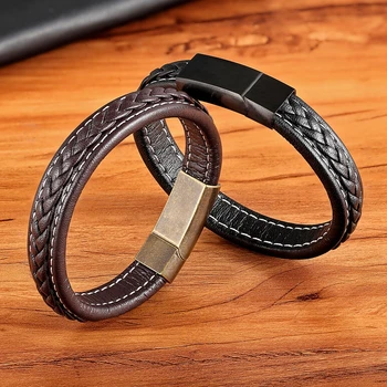 XQNI 2018 New Grid Texture Bracelet Vintage Buckle Genuine Leather Bracelet For Homme Gold/Black/Rose Color Accessories Jewelry