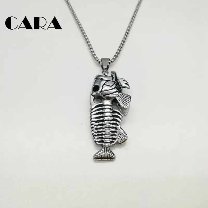 

2019 New Hip Hop Chain Men Big Fish Bone Statement Pendant Necklaces Gold Color 316L Stainless Steel necklace jewelries CARA0193