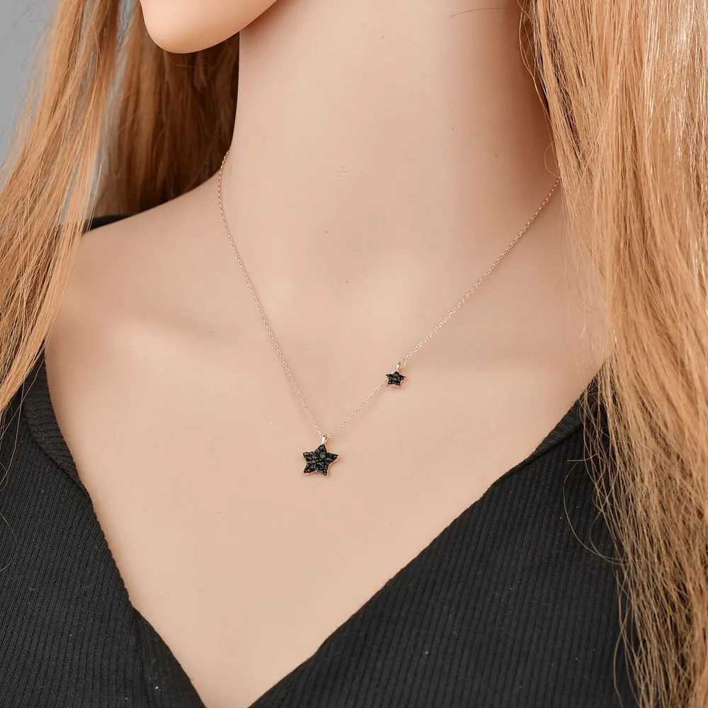 

Simple Korean Star Moon Pendant Necklace For Women New Bijoux Lady Black Rhinestone Necklaces Collier Colar Feminino