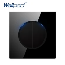 Wallpad L6 черный 2 банды 1 способ закаленное стекло случайный щелчок Кнопка настенный выключатель света с синим светодиодный индикатор