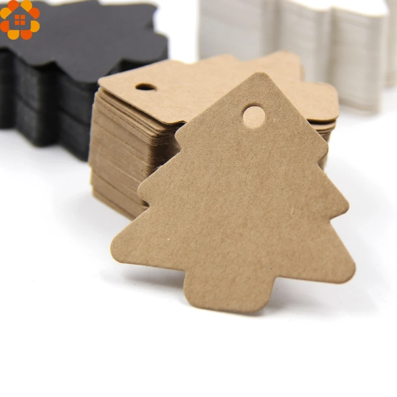 50PCS DIY Paper Tags Tree Shape Kraft Paper Card Labels Paper Cards Tags For Christmas/Wedding Party Favors Blank Hang Tag Gift