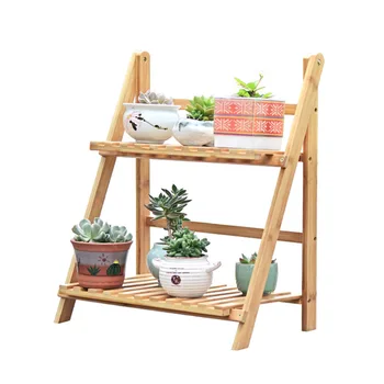 

Storage rack solid wood bamboo floor type multi-layer folding flower shelf indoor balcony fleshy flower pot rack WF6211051