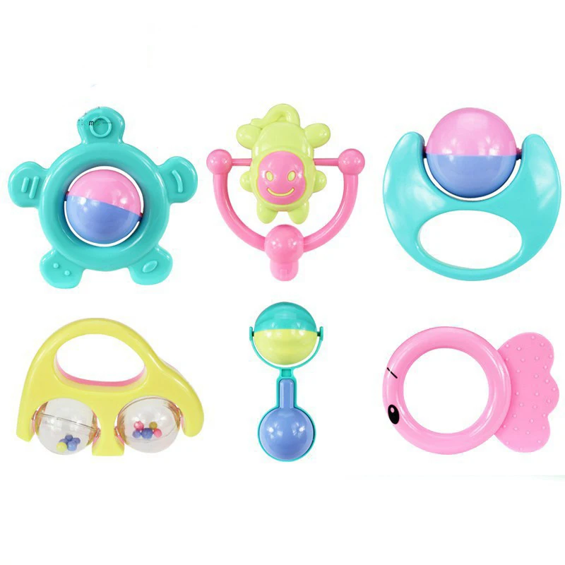 Hot 6 Pcs/Set Baby Cute Cartoon Multi-style Ring Bell Toys Kids Early  Funny Rattles Children Childhood Baby Grow Gifts 2017