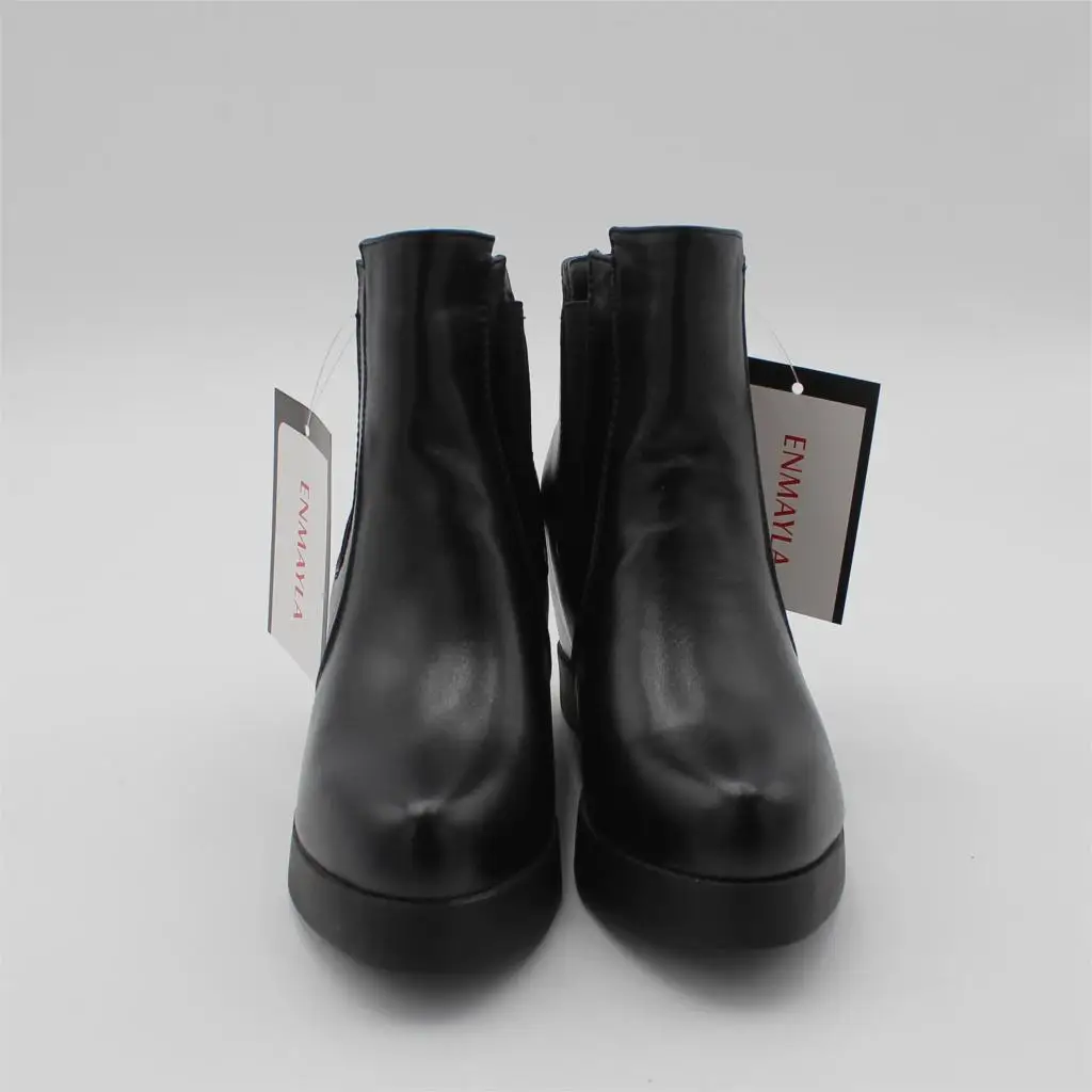 ENMAYLA/ г. Модные кожаные ботинки с круглым носком из натуральной кожи классическая женская обувь на танкетке зимние ботинки на молнии женская обувь 34-40