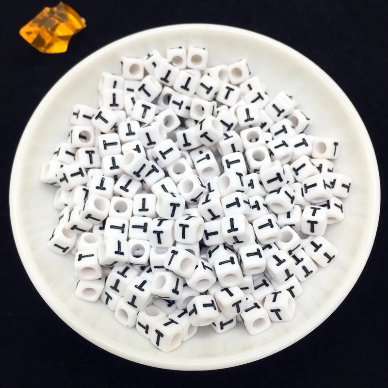 100 шт 6x6 мм квадратный Алфавит 26 букв бусины DIY ожерелье браслет ожерелье производство ювелирных изделий - Цвет: T