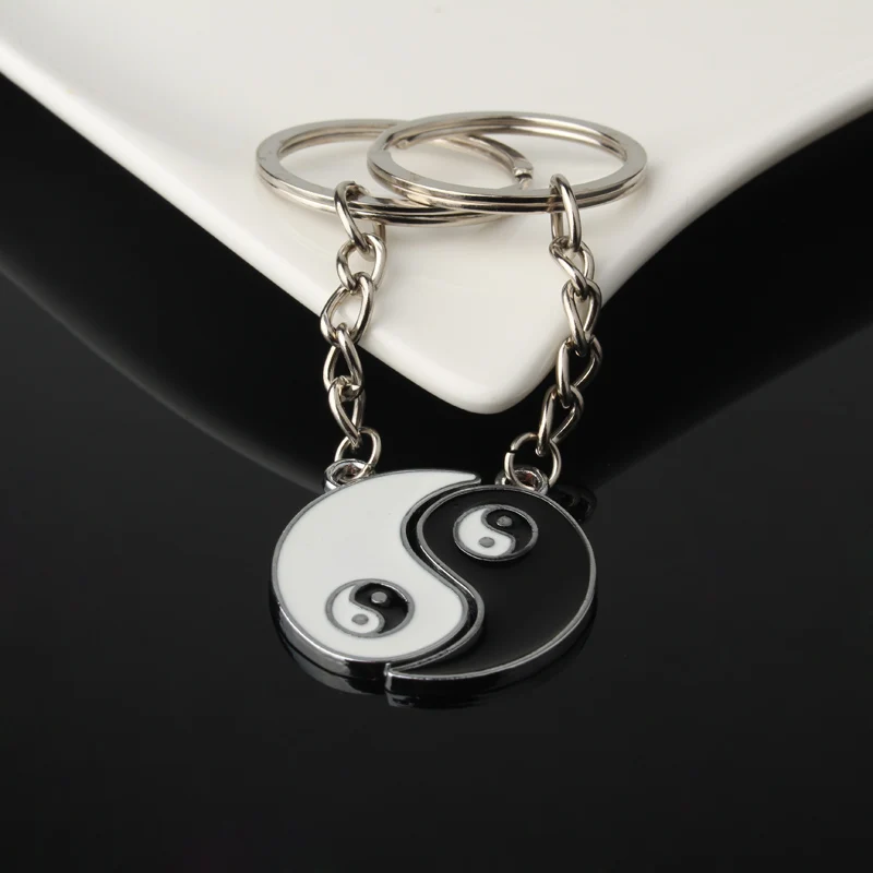 1 Набор, китайский стиль, Инь Ян, брелок для ключей для влюбленных мужчин и женщин, ювелирное изделие, покрытая серебром эмаль, брелок для ключей, лучший друг