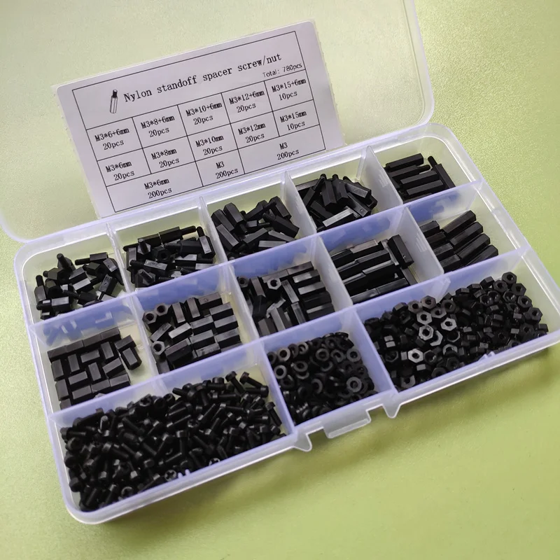 780PCS M2 M2.5 M3 여성 남성 육각 나일론 스탠드 오프 스페이서 열 PCB 마더 보드 고정 플라스틱 간격 나사 키트