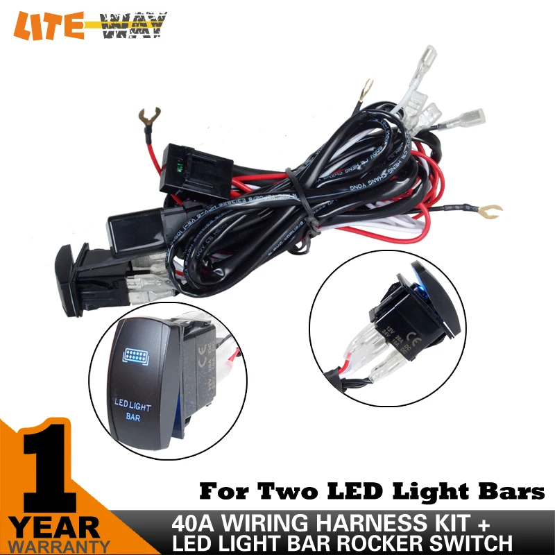 12V LED Light Bar Wiring Harness 40 Amp Relay Fuse ON OFF Laser Rocker Switch Blue(1Lead 12ft ...