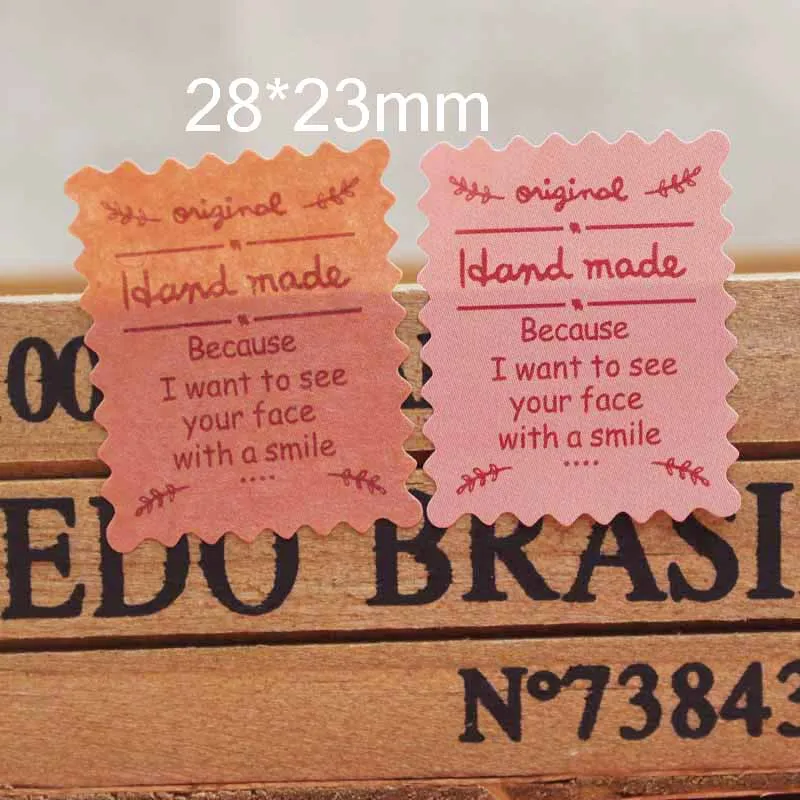 100pcs heart self adhesive labels Vintage kraft handmade with love labels paper self seal thank you labels 3cm size