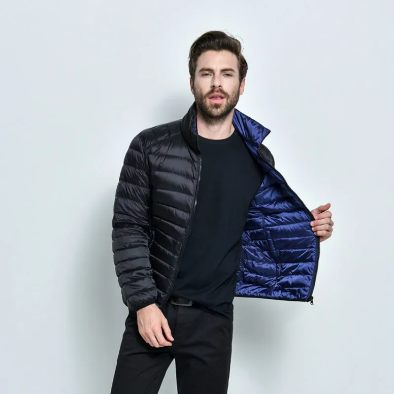 New Fashion Boutique White Duck Down Solid Color Ultra-light Thin Casual Stand Collar Mens Down Jac