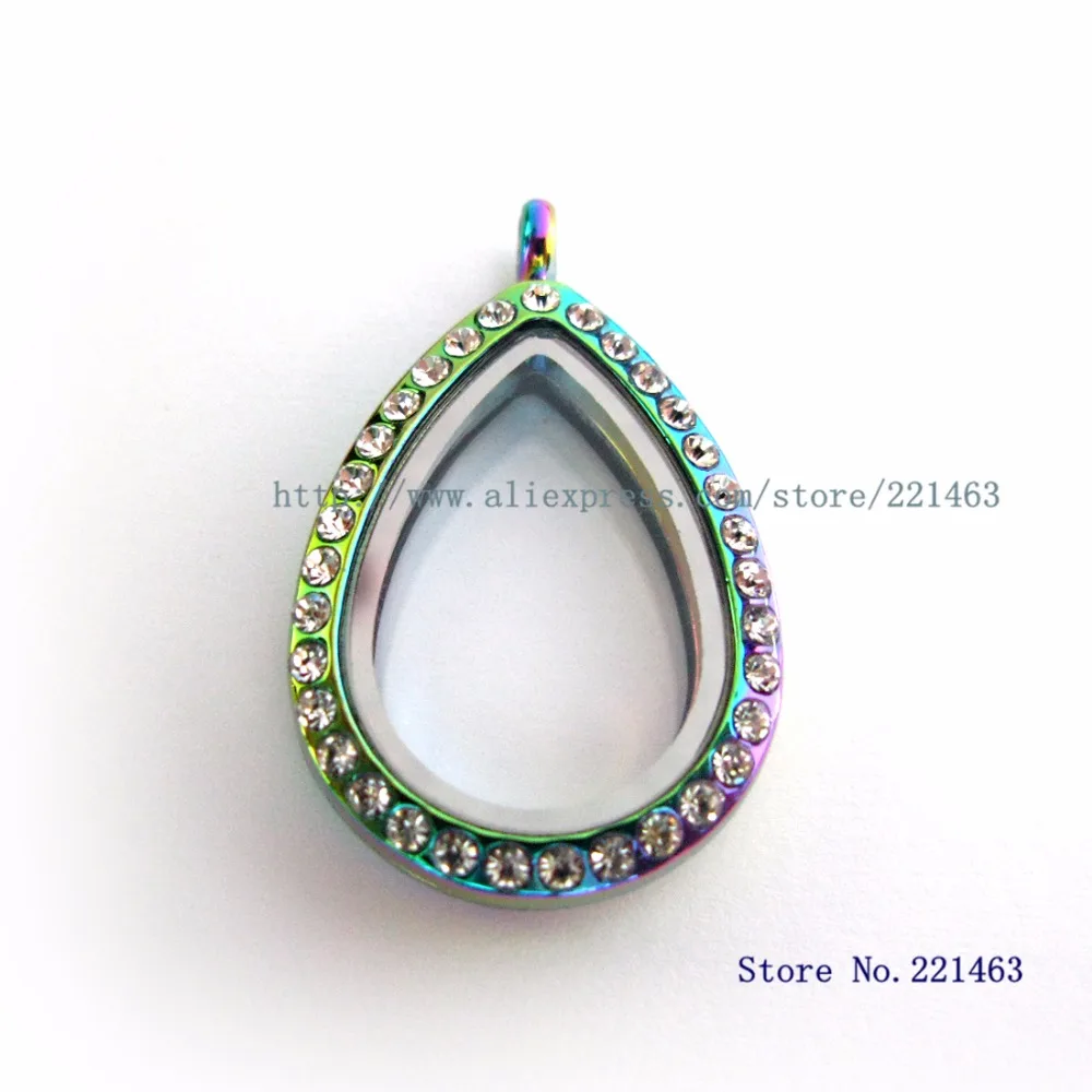 Wholesale Colorful Water Drop Floating Glass Lockets Floating Copy Stainless Steel