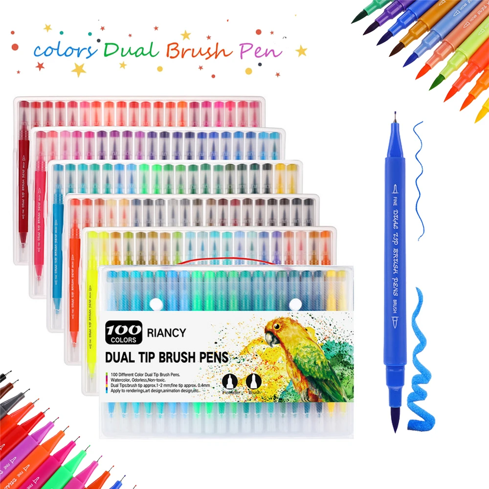 100pcs Colors Fineliner Drawing Painting Watercolor Art Marker Pens Dual Tip Brush Pen School Art Supplies 12 18 24 36 48 72 Art Markers Aliexpress