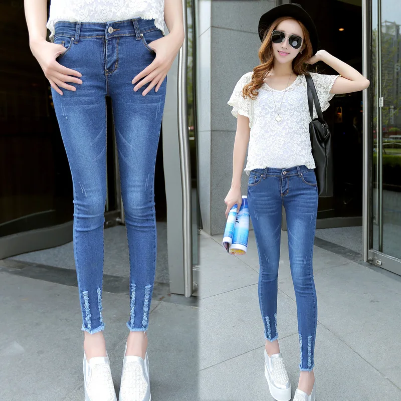 

American Apparel New Real Boyfriend Jeans For Women 2016 Autumn Pants Slim Pencil Feet Hole Denim Nine Female One Generation
