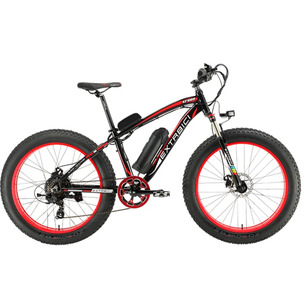 

Cyrusher XF660 Fat Tire Electric Bike 7 Speeds Mechanical Disc Brake 500W 48V 10.4ah with Adjustable Handlebar Bike Light