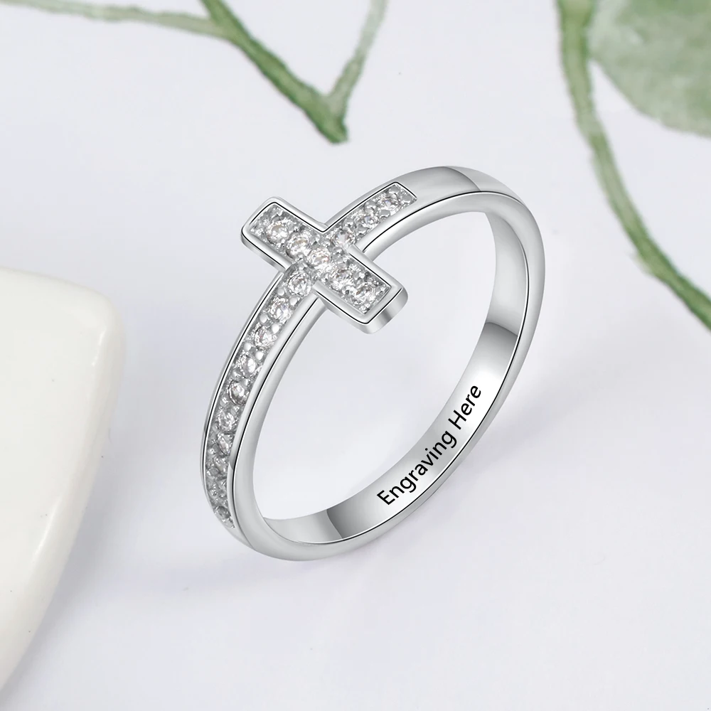 Персонализированные кольца крест для женщин индивидуальные Выгравированные имя кольцо кубический цирконий ювелирные изделия подарок для девочек(JewelOra RI103801